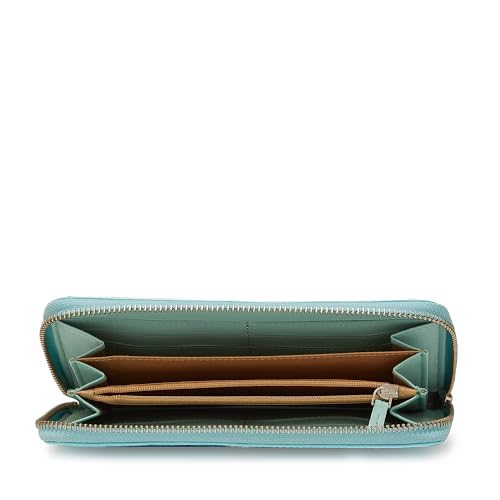 Image of Caprese Eva Women's Wristlet Zip Around Wallet, Large| Stylish Faux Leather Wallet with Zipper Closure | Three Compartments & Card Slots | Elegant Design for Casual & Special Occasions (Aqua Blue)