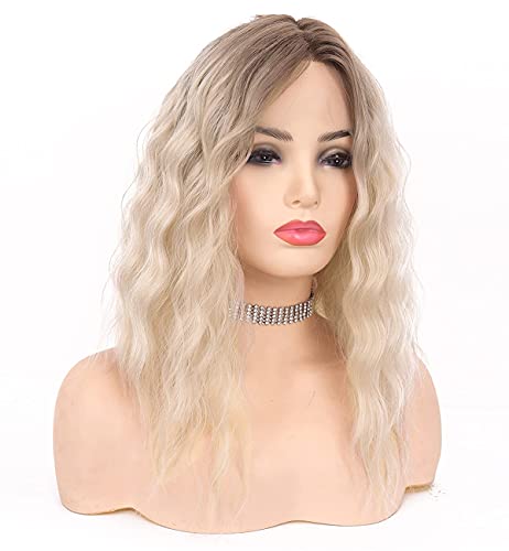 Vedar Platinum Blonde Hair Short Curly Wigs For Women, Ombre Brown Blonde Synthetic Blonde Wigs Wob Wigs 12 Inch Vedar-031-12 #TOP3