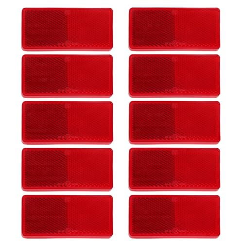 Image of 10 Pack Red Self Adhesive All Plastic 3.7'' Rectangle Reflectors for Mailbox, Motobikes, Trailers, Trucks, Boats, Suv's, RV's