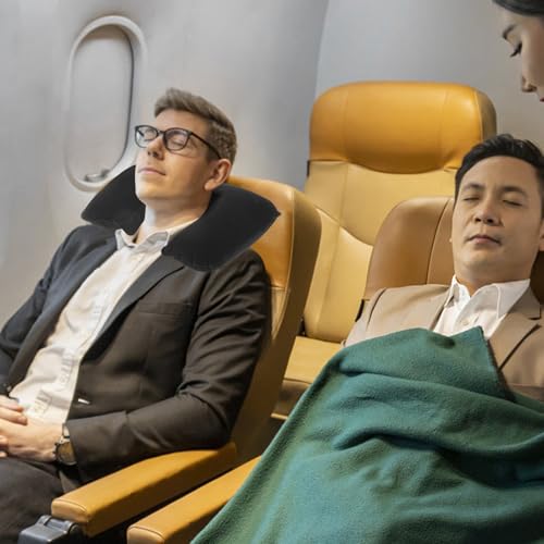 Set 2 Almohadas inflables de algodón negro para viaje miniatura 7