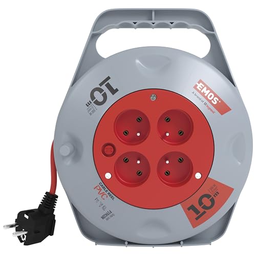 EMOS - Kabeltrommel 4x French-Steckdose, Kabellänge 10 Meter, FRENCH-Standard, PVC