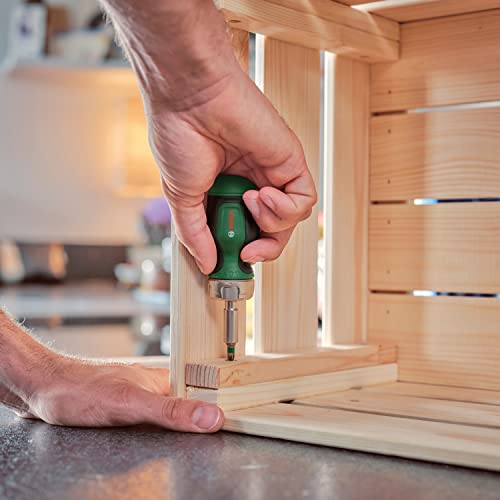 Bosch compacte ratelschroevendraaier met 6 bits (compacte ratelschroevendraaier met hoog draaimoment voor krachtig bevestigen; 6 bits – PZ1/2,PH2,SL4,TX25,HEX5; ergonomisch; magnetische bithouder) - Afbeelding 6