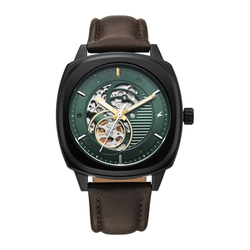 Image of Fastrack Automatics 3.0 Analog with Dark Green Dial Dark Brown Genuine Leather Strap Watch for Men - 3333NL01