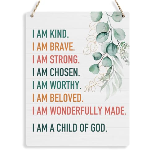 Inspirational Decor I am a Child of God Scripture Wooden Hanging Sign Christian Gift for Baby Kids Girl Boy Nursery Teen Room Bible Verse Wall Art Decoration 8 x 10 Inches