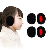[Trnvco] キッズ 耳当て イヤーマフ 防寒 子供用 イヤーウォーマー 女の子 男の子 耳カバー ボア フリース耳あて シンプル イヤーマフラー 簡単装着 無地 可愛い ふわふわ あったか アウトドア 携帯便利 通学 通園 男女兼用 秋 冬 (フリース仕様-黒, S)