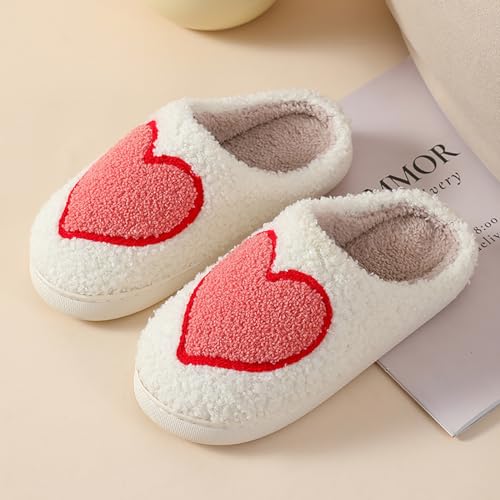 Image of Women's Men's Happy Face Heart-shaped Cat Slippers - Retro Leopard Print, Memory Foam, Soft Plush, Warm, Anti-Slip Home Shoes