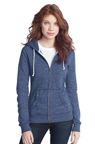 Armycrew Ladies Two-Toned Marled Fleece Zip Up Hoodie - Marled Blue - 3XL
