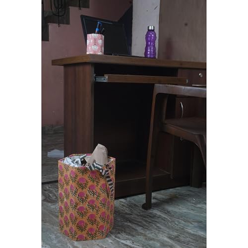 Image of Floral Hand Block Printed 3.3 Gallon Decorative Waste Basket - Eco-Friendly Cardboard Trash Can, Plastic-Free & Sustainable, Perfect for Christmas and Housewarming Gifts (1, Rose FLOWAR)
