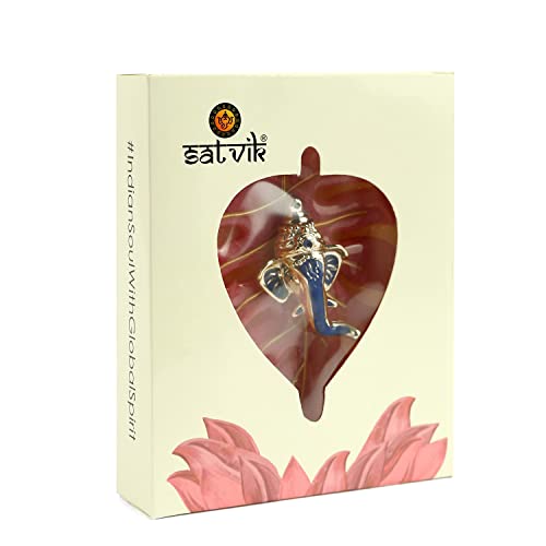 SATVIK 1Pc Resin Pan Patta Ganesh Decorative Wall Hanging Showpiece Lord Ganesha on Leaf Home Decor Indian Housewarming Return Gift bulk Good Luck Ganesha Face Sculpture Figurine Pooja Decoration Item - Image 6