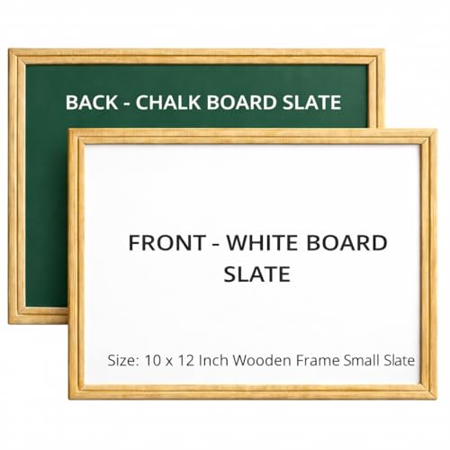 Image of YAJNAS 10x12 Inch Non-Magnetic Double Sided Wooden Framed White & Green Small Slate /Lapboard White & Chalk Board |