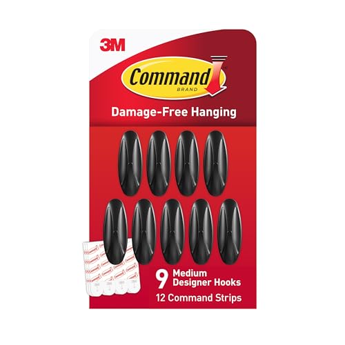 Command Medium Designer Hooks Black 9 Hooks 12 Strips