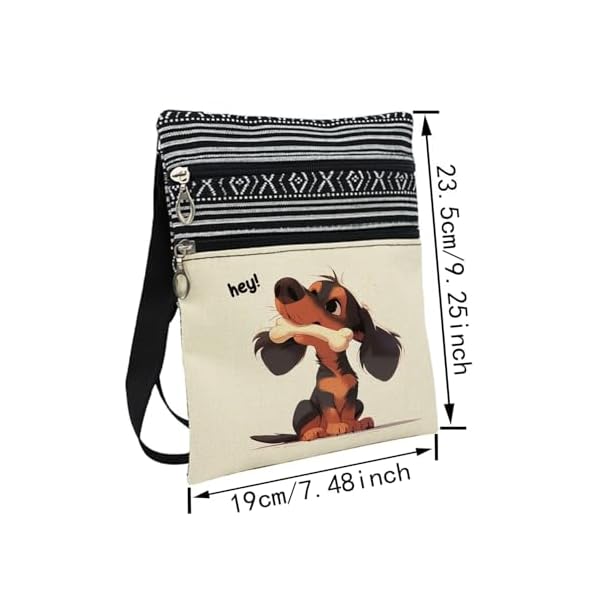 Hey Dachshund Messenger Bag Small Ethnic Pattern Printed Adjustable Strap Crossbody Zipper Bag Hey Dachshund Phone Bag Wallet Cute Shoulder Handbag for Women - Image 3