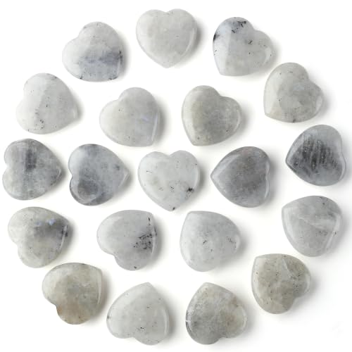 Image of QINJIEJIE 20 PCS Moonstone Heart Crystal Labradorite Healing Crystals Natural Cute Stones Pocket Healing Palm Love Bulk Set Wholesale Reiki Energy Balancing Meditation Mother's Day Gift