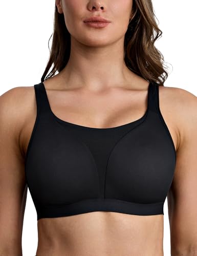 ZeroBound Women's Sports Bra Non Padded Wirefree Full Coverage Workout Bra High-Impact Sports for Women Lightweight Fitness Yoga (Black,36C)