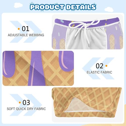 Boys Swim Trunks Quick Dry Bathing Suit Medium Purple Ice Cream Cone Toddler Swim Shorts Boardshorts 3-103