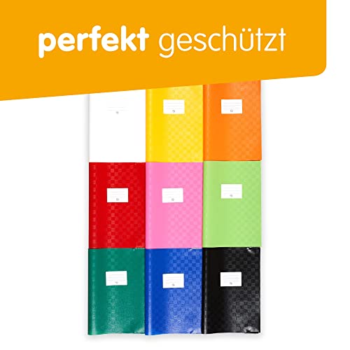 perfect line • 25 Bast-Hefthüllen DIN-A4, 9 Farben, Heftumschlag mit Beschriftungsetikett, Heftschoner aus recyclebarem PP, dokumentenecht