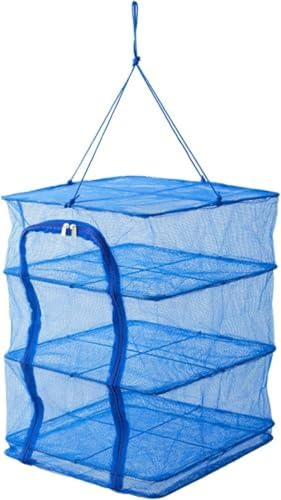 干しかご 3段 ブルー LL 野菜 梅干し 干物 乾燥 折りたたみ 干し網 ドライネット 物干しネット アウトドア キャンプ (35*35*65CM)