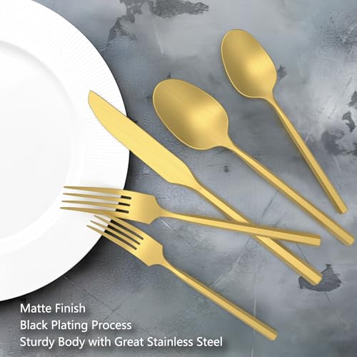 Hexagon-Matte-Gold-20-Piece-Gold-Silverware-Set-Forged-Stainless-Steel-Cutlery-Set-Dishwasher-Safe-Flatware-set-Mirror-Polished-Service-for-4 Hexagon Matte Gold 20 Piece Gold Silverware Set Forged Stainless Steel Cutlery Set Dishwasher Safe Flatware set Mirror Polished Service for 4
