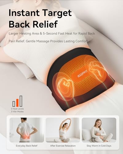 Image of IKEEPFIT Portable Heating Pad for Back, Cordless Wearable Heat Belt with Massager for Lower Back Pain Relief, Battery Powered 8000 mAh Rechargeable, MAXwarm 3.0, Gift for Women Men 90-310 lbs