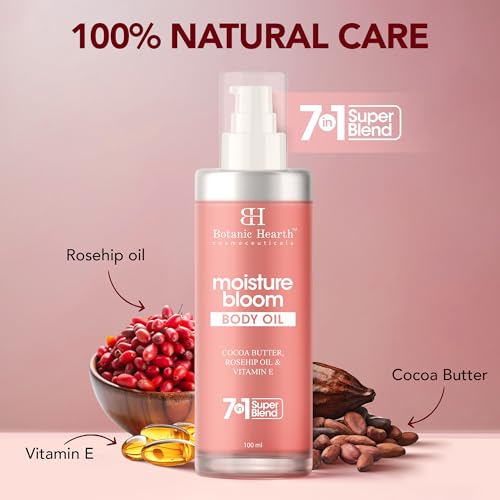 Image of Botanic Hearth Moisture Bloom Body Oil | Jojoba, Rosehip & Vitamin E Blend for Soft, Glowing Skin | Nourishing Massage Oil for Dry Skin | For Women & Men| 100ml