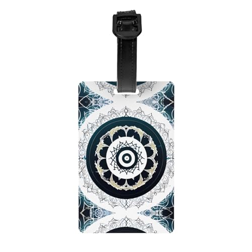 Etiquetas de equipaje de PVC con estampado de tótem redondo en blanco y negro de 3.3 x 2.1 pulgadas, tarjeta de identificación de maleta, para bolsas de viaje, accesorios