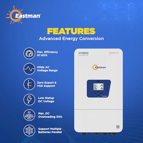 Image of Eastman OptiGrid EHY-10kW-3P Phase Hybrid Solar Inverter with Eastman One App & Wi-Fi Stick | Dual MPPT | 30% DC Overloading | IP65 | 10 Years Warranty
