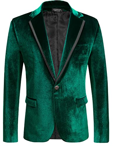 COOFANDY Men's Velvet Blazer Slim Fit One Button Velvet Jackets Green Dinner Tuxedos Jackets for Christmas