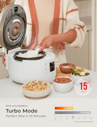 CUCKOO CRP-ST1009FW 10-Cup (Uncooked) / 20-Cup (Cooked) Twin Pressure Rice Cooker & Warmer with Nonstick Inner Pot, 16 Menu Options, 3 Voice Guide, Auto Clean (White)