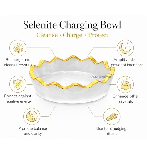 Image of Crystal Heaven Money Bowl with Golden Rim - Selenite Money Magnet Bowls