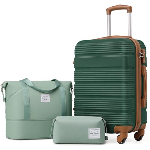 Image of LONG VACATION Luggage Sets with Spinner Wheels, Carry on Suitcase 3 Piece