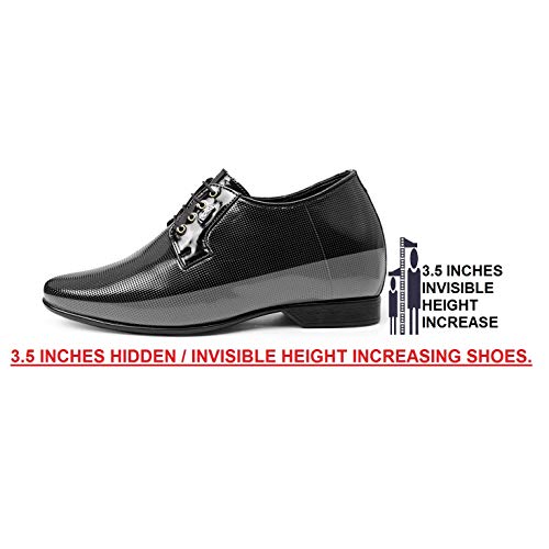Image of BXXY Men's 9 cm (3.5 Inch) Height Increasing Dress Shoe Derby Lace-Up Formal Patent Faux Leather Shoes