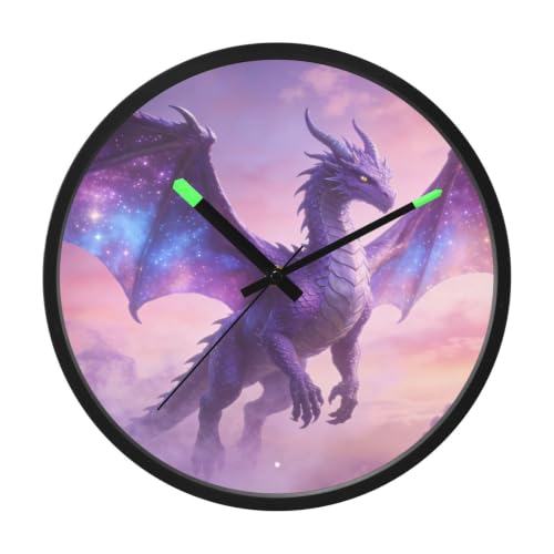 Loancwa Horloges murales de 30,5 cm à piles Motif ptérosaure Silencieuses sans tic-tac LED pour chambre à coucher salon