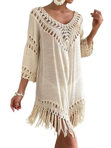OYOANGLE Women's Fringe Crochet Cover Up Sheer...