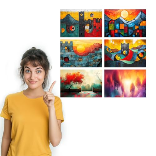 Image of SiddArtify Abstract Landscape Wall Art Poster Print Set - Modern Geometric Decor for Living Room Bedroom Office - 8x12 Sticker Pack of 6