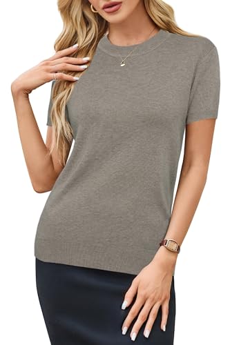 Image of Arach&Cloz Women's Lightweight Wool Blend Short Sleeve Sweater Top Business Casual