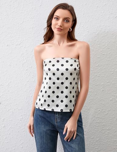 Women Polka Dot Side Slit Tube Tops Strapless Backless Satin Tank Tops Sleeveless Silk Shirts Blouse Sexy Bandeau Tops2