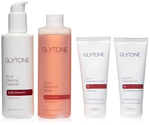 GLYTONE Acne Treatment System with Acne Clearing Cleanser, Acne Clearing Toner, Acne Treatment Lotion, Acne 3P Treatment Gel
