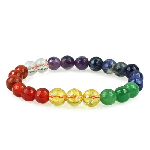 Image of Reiki Crystal Products Natural Crystal Stone 8 mm Faceted Diamond Cut Beads Bracelet for Men & Women | Reiki Charged Gemstone Bracelet | Multiple Stone Variants Available