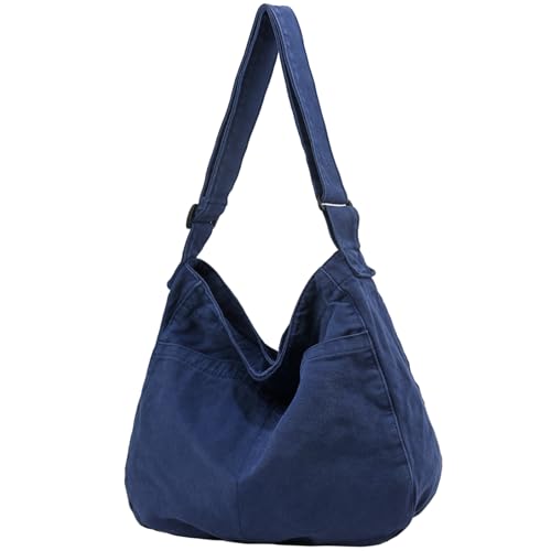 DAINAOTM Sac fourre-tout en toile décontracté pour femme et homme, grand sac à main, sac à bandoulière pour voyage, travail, 1-bleu marine., Large