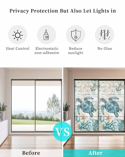 Película decorativa de ventana con tortuga marina verde azulado miniatura 4