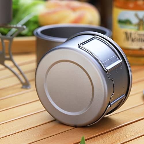 Atiap Titanium Bowl Pot With Foldable Handle, Single-Wall Titanium Cooking Tableware Bowl With Folding Handle For Outdoor Camping Hiking Picnic (450Ml With Lid) #TOP2