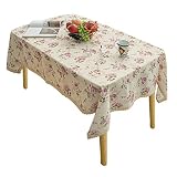 YEESSION Floral Print Rectangle Tablecloth 52 x 70 Inch Stain Resistant and Waterproof Wine Table Cover for Kitchen Dining Indoor Outdoor Buffet Tabletop Decoration (Beige)