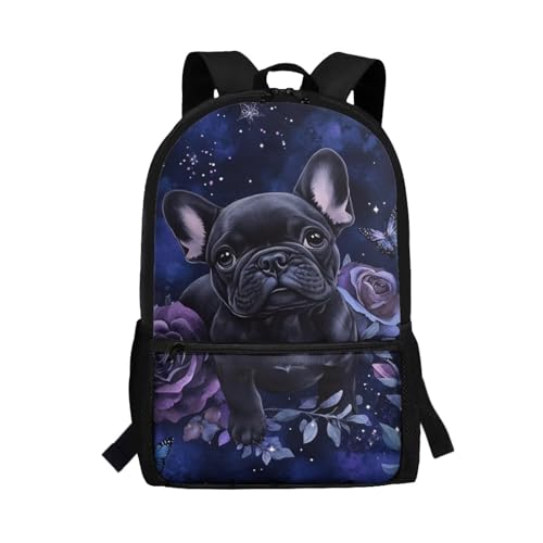 Showudesigns Zaino per bambini ragazzi 6-8 8-12 ragazze scuola media borsa con porta bottiglia d'acqua, Bulldog francese., Taglia unica