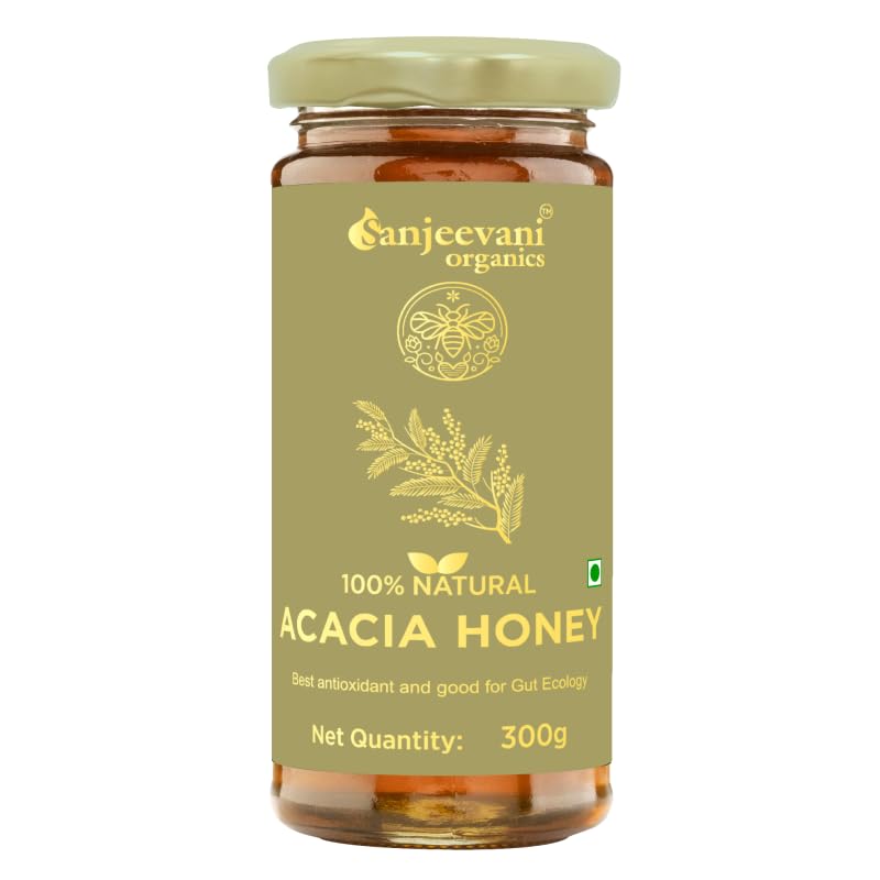 Sanjeevani Organic Natural Acacia Honey 300g, harvested from Acacia blossoms is packed with essential vitamins (C, B2, B3, B5, B6), minerals like Iron, Zinc, Magnesium, and Potassium, along with amino and antioxidants.