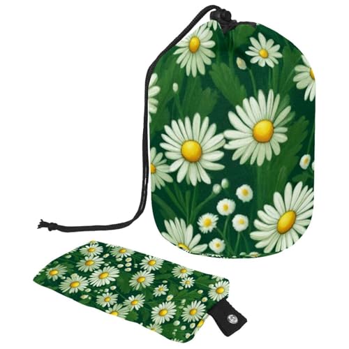 Borsa per cosmetici da viaggio borsa per il trucco a secchiello verde con margherita da donna custodie pieghevoli portatili multifunzionali organizer rotondo Piccola Margherita Verde