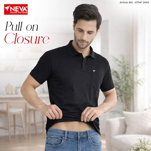 Image of NEVA Men's Regular Fit Half Sleeve Polo Neck T-Shirt with Chest Pocket