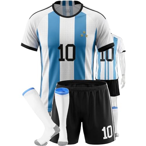 No. 10 Kids Soccer Jersey Kit Set with Shorts and Socks Youth Sizes Breathable Uniform for Young Players