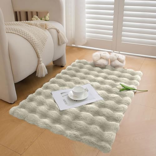 Image of Luxe Home Bubble Rabbit Fur Carpet Super Soft, Washable, Anti Skid Carpets for Home, Bedroom, Livingroom - (3x5 Feet, Taupe)