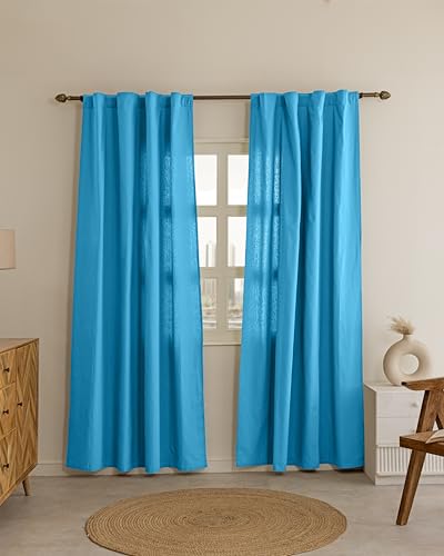Image of THE LINEN COMPANY Solid Curtains 6.5 Feet Long, Cotton Duck Canvas Window Curtains for Bedroom, 6.5ft Set of 2, Carolina Blue