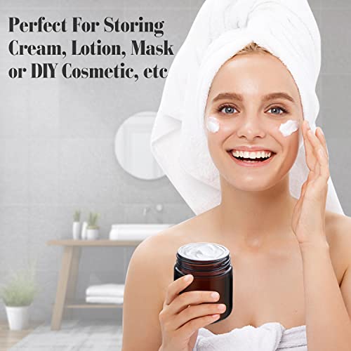 4 Pack 120ml/4oz Amber Glass Cream Jar Refillable Cosmetic Storage Bottle Large Sample Container Pot with Inner Liners&Black Lids for Make Up Scrub Salve Lotion Face Cream Mask4